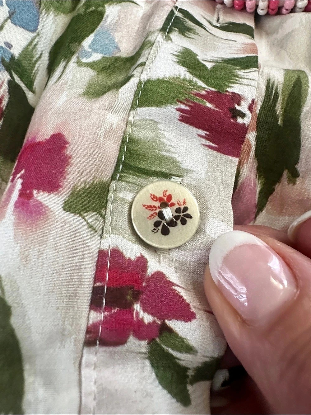 🌺🌺NEW FARM Rio for Anthropologie Beaded-Belt Mini Shirtdress Pink & Green Small - Picture 7 of 8